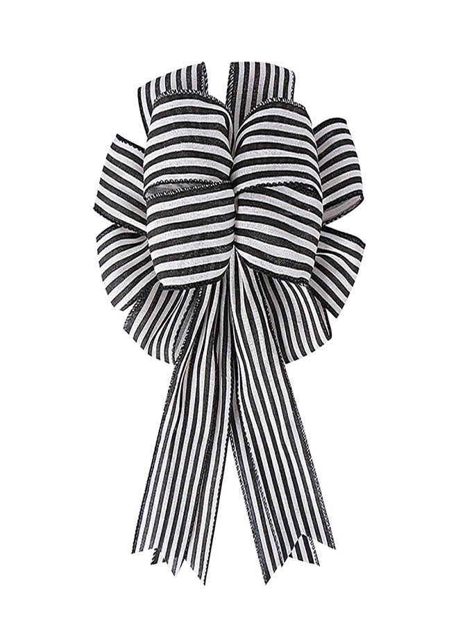 Lamantery Large Black White Stripe Gift Bows Burlap Wreaths Bows Christmas Tree Topper for Wedding Holiday Birthday Party Decoration - Image 1